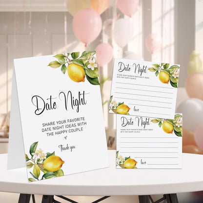 Lemon Theme Bridal Shower Decorations, Date Night Ideas, Bridal Shower Game, 1 Sign and 50 Cards, Modern Bridal Shower Shower, Wedding Shower Games（dn10）