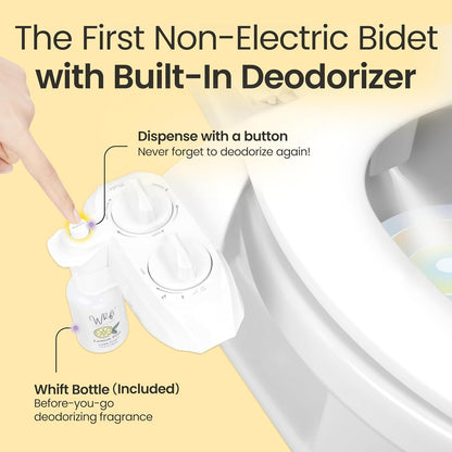 Whift 185 Bidet With Built-In Deodorizing Spray, Non-Electric Cold Water Bidet Attachment For Toilet Seat, Lemon Spray Included, Easy Slide-In Install, Rear & Feminine Wash (White)