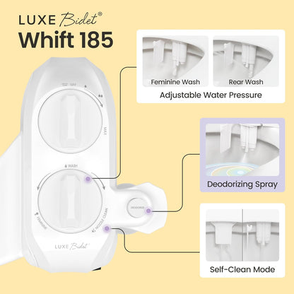 Whift 185 Bidet With Built-In Deodorizing Spray, Non-Electric Cold Water Bidet Attachment For Toilet Seat, Lemon Spray Included, Easy Slide-In Install, Rear & Feminine Wash (White)