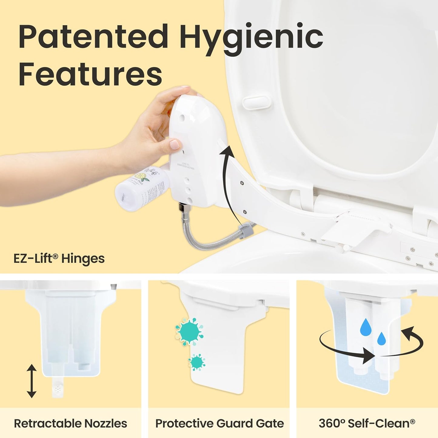 Whift 185 Bidet With Built-In Deodorizing Spray, Non-Electric Cold Water Bidet Attachment For Toilet Seat, Lemon Spray Included, Easy Slide-In Install, Rear & Feminine Wash (White)