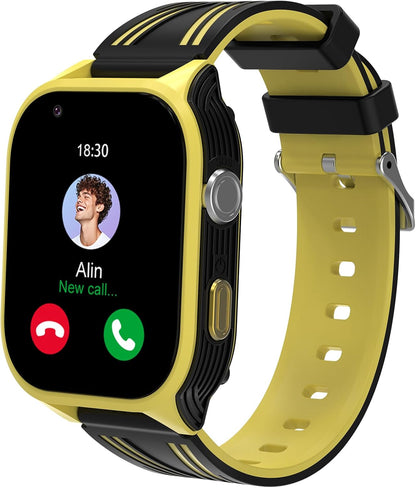 4G Kids Smart Watch with GPS Tracker, Video Call & SOS, Waterproof Smartwatch Phone with SIM Card Slot, Whatsapp, Voice Chat & Camera, Birthday Gift for Boys and Girls Age 4-12, Yellow