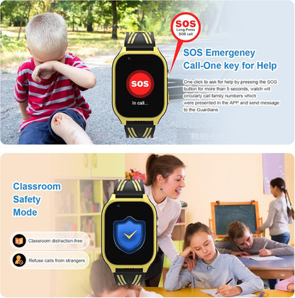 4G Kids Smart Watch with GPS Tracker, Video Call & SOS, Waterproof Smartwatch Phone with SIM Card Slot, Whatsapp, Voice Chat & Camera, Birthday Gift for Boys and Girls Age 4-12, Yellow