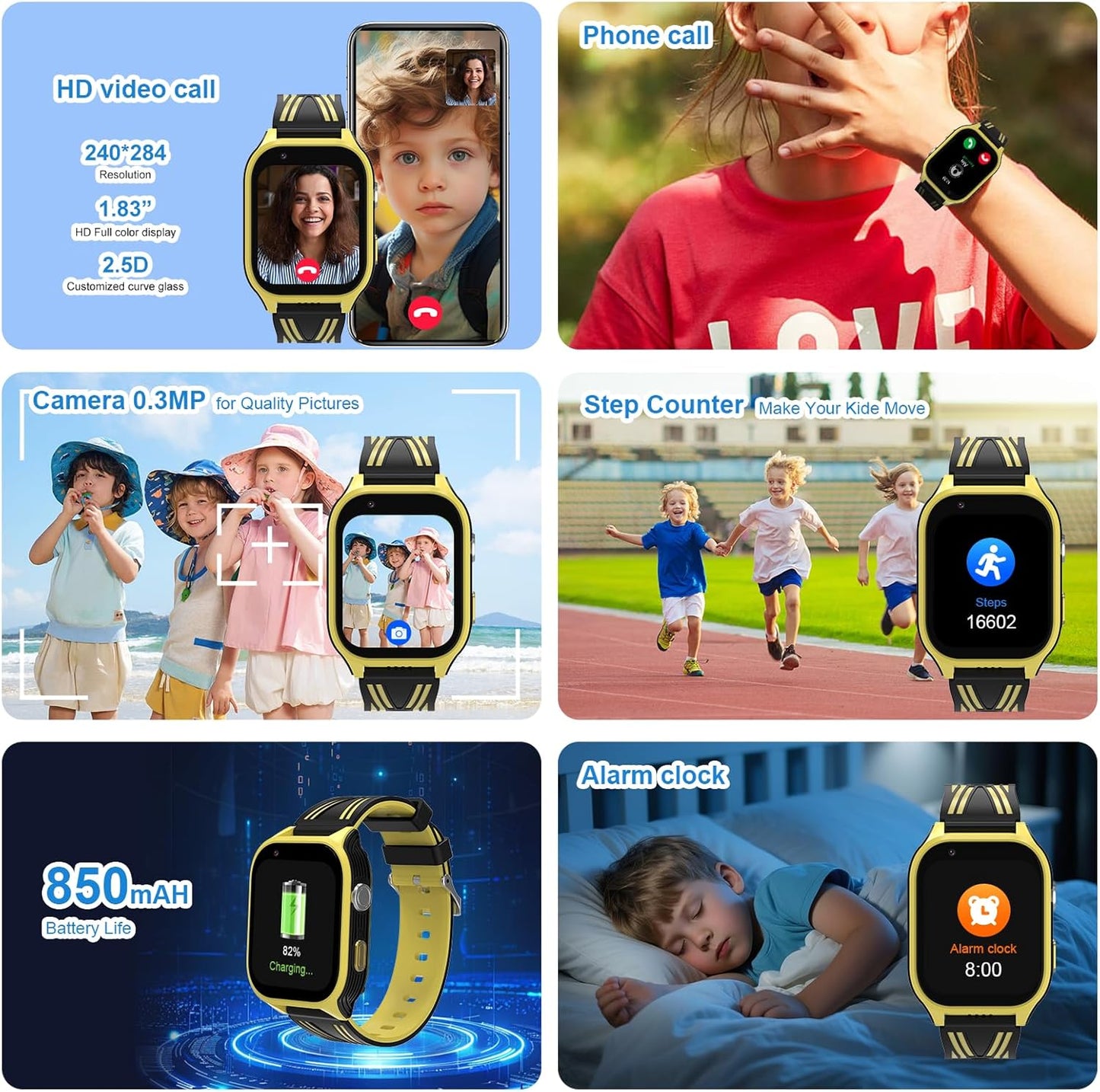4G Kids Smart Watch with GPS Tracker, Video Call & SOS, Waterproof Smartwatch Phone with SIM Card Slot, Whatsapp, Voice Chat & Camera, Birthday Gift for Boys and Girls Age 4-12, Yellow