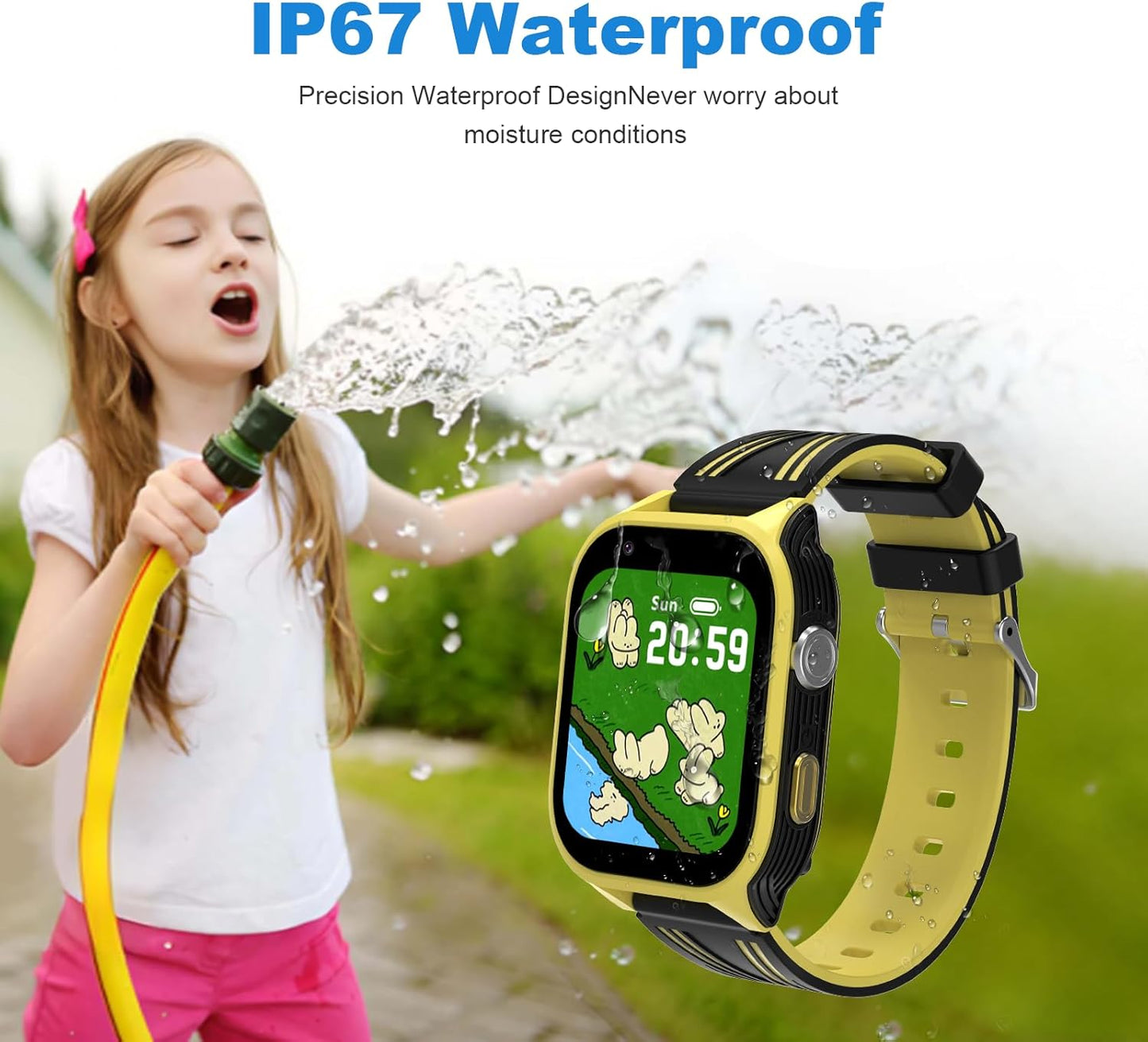 4G Kids Smart Watch with GPS Tracker, Video Call & SOS, Waterproof Smartwatch Phone with SIM Card Slot, Whatsapp, Voice Chat & Camera, Birthday Gift for Boys and Girls Age 4-12, Yellow