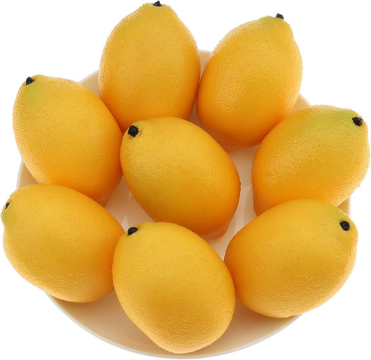 8 Pcs Artificial Yellow Lemons Decoration Fake Lemons Lifelike Faux Lemon Display Simulation Fruit Model for Home Kitchen Cabinet Party