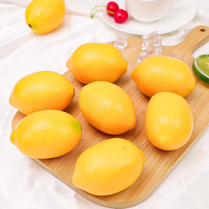 8 Pcs Artificial Yellow Lemons Decoration Fake Lemons Lifelike Faux Lemon Display Simulation Fruit Model for Home Kitchen Cabinet Party