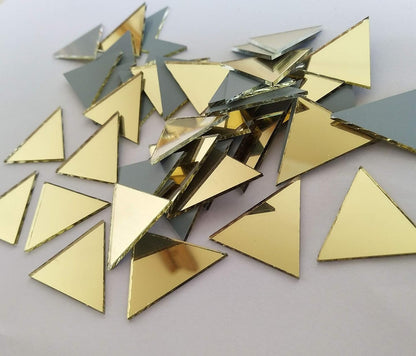 Set of 100pcs 1" Triangle Real Glass Mirror Mosaic Tile, Triangular Real Glass Mirror DIY Crafts Accessory (Yellow Gold)