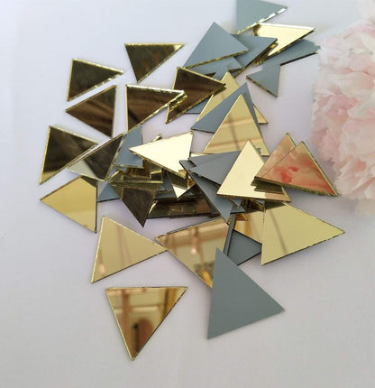 Set of 100pcs 1" Triangle Real Glass Mirror Mosaic Tile, Triangular Real Glass Mirror DIY Crafts Accessory (Yellow Gold)