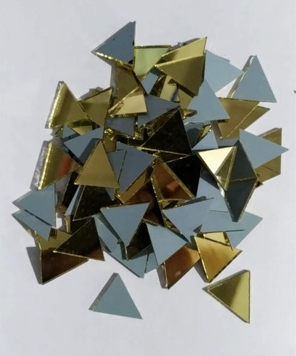 Set of 100pcs 1" Triangle Real Glass Mirror Mosaic Tile, Triangular Real Glass Mirror DIY Crafts Accessory (Yellow Gold)