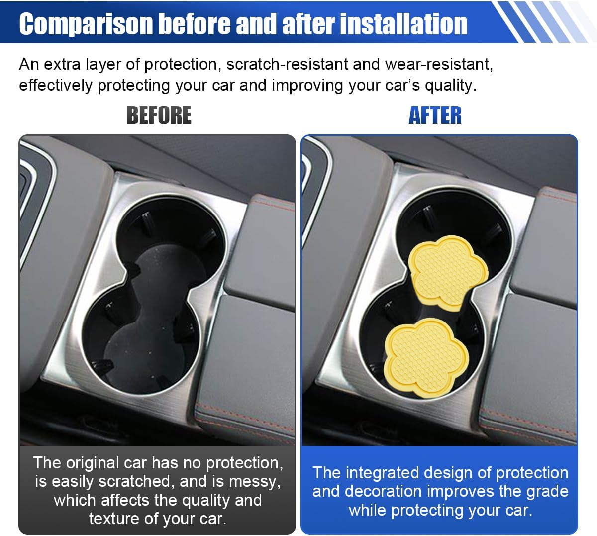 4PCS Car Cup Holder Coasters, Anti-Slip Flower Shaped Car Cup Holder Mat, Car Beverage Coaster, Cup Holder Insert Ornaments Coaster, Universal Car Interior Decor Accessories (Yellow)