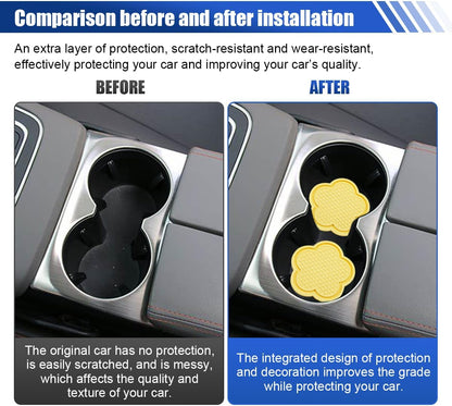 4PCS Car Cup Holder Coasters, Anti-Slip Flower Shaped Car Cup Holder Mat, Car Beverage Coaster, Cup Holder Insert Ornaments Coaster, Universal Car Interior Decor Accessories (Yellow)