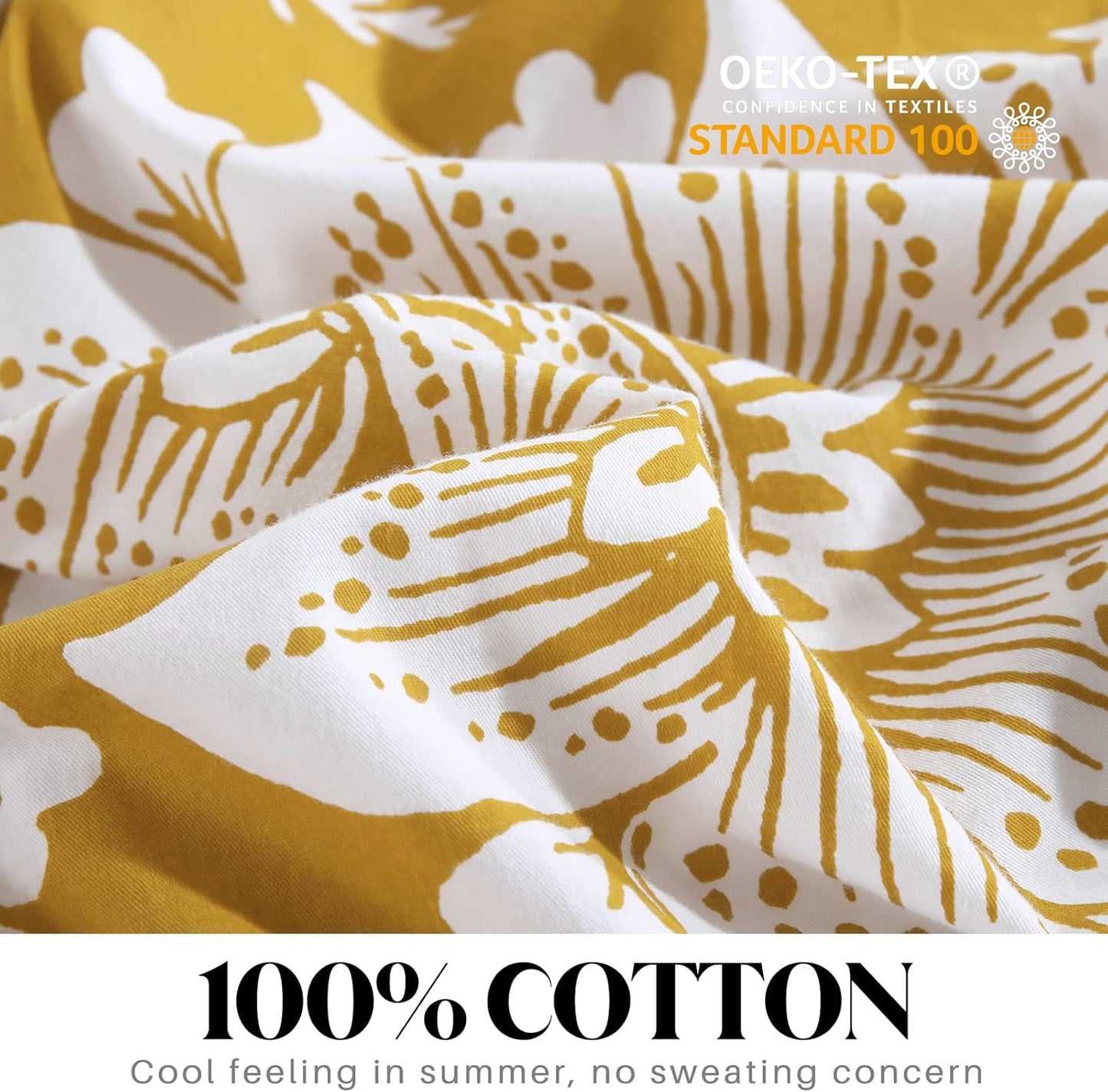 CozyDH Cotton Duvet Cover King Size - 100% Cotton 400 Thread Count Washed Duvet Cover Set with Yellow Floral Damask Paisley Pattern, 3 Piece Soft Bedding Set (King, 104" x 90", No Comforter)