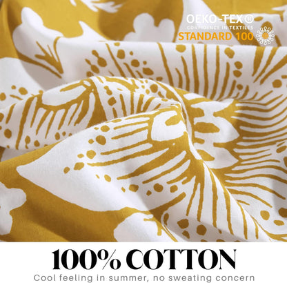 CozyDH Cotton Duvet Cover King Size - 100% Cotton 400 Thread Count Washed Duvet Cover Set with Yellow Floral Damask Paisley Pattern, 3 Piece Soft Bedding Set (King, 104" x 90", No Comforter)