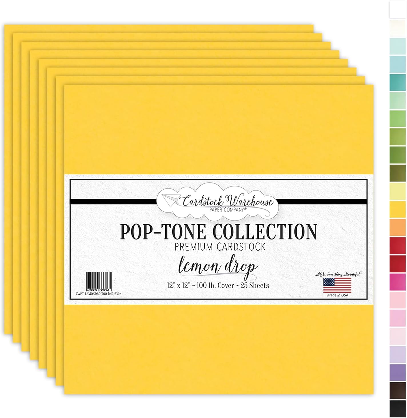 Pop-Tone Lemon Drop Yellow Cardstock Paper – 25 Sheets, 12 x 12" - 100 lb / 270 GSM Premium Yellow Card Stock for Die-cutting, Crafts, Scrapbooking, Card Making and DIY Projects