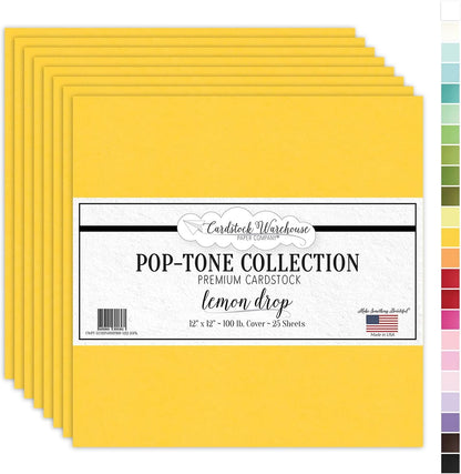 Pop-Tone Lemon Drop Yellow Cardstock Paper – 25 Sheets, 12 x 12" - 100 lb / 270 GSM Premium Yellow Card Stock for Die-cutting, Crafts, Scrapbooking, Card Making and DIY Projects