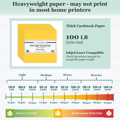Pop-Tone Lemon Drop Yellow Cardstock Paper – 25 Sheets, 12 x 12" - 100 lb / 270 GSM Premium Yellow Card Stock for Die-cutting, Crafts, Scrapbooking, Card Making and DIY Projects