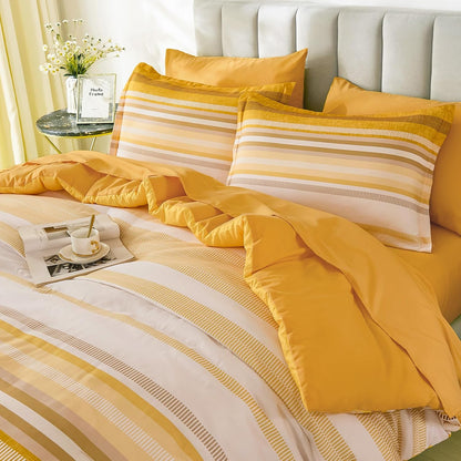 Yellow Comforter Set King Size 7 Piece, Boho Striped Bed in a Bag King Soft Microfiber Bedding Sets with Comforter, Sheets, Pillowcases & Shams All Season