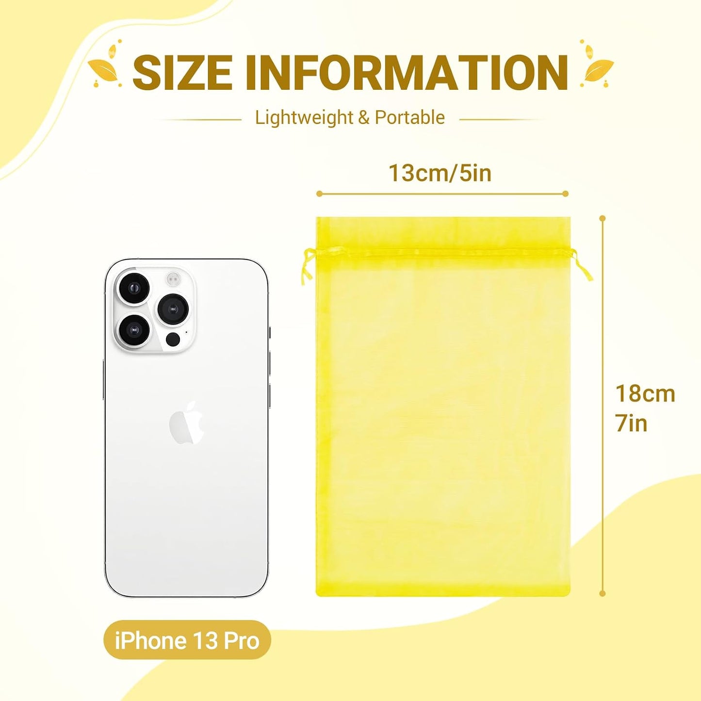 100PCS Lemon Yellow Sheer Organza Bags 5x7 in, Goodie Bags Bulk | Small Mesh Gift Bag with Drawstring for Wedding Party Favor, Drawstring Pouch for Jewelry, Sachet Bags for Treat, Candy, Soap