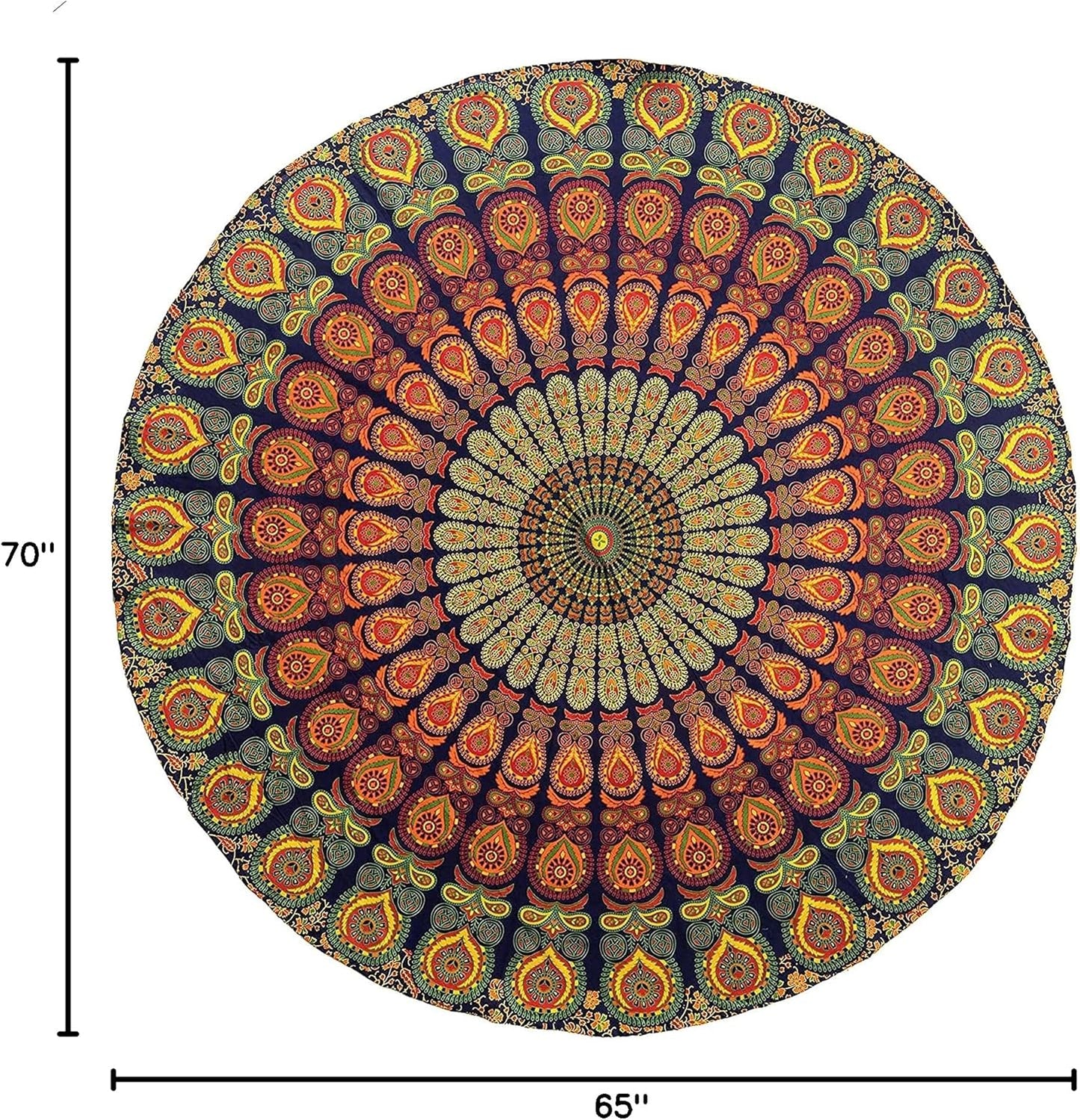 Yellow Mandala Round Beach Tapestry Hippie/Boho Beach Blanket/Indian Cotton Throw Bohemian Round Table Cloth/Aesthetic Tapestry/Yoga Mat Meditation Picnic Rugs 127 CM / 50 INCHE Circle
