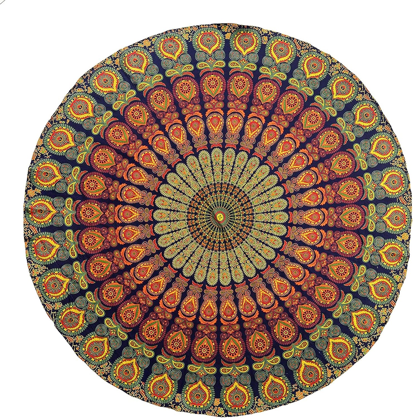 Yellow Mandala Round Beach Tapestry Hippie/Boho Beach Blanket/Indian Cotton Throw Bohemian Round Table Cloth/Aesthetic Tapestry/Yoga Mat Meditation Picnic Rugs 127 CM / 50 INCHE Circle