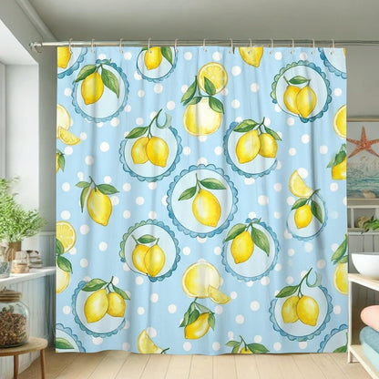 Lemon Shower Curtain, Summer Fresh Lemon Leaf Summer Yellow Waterproof Fabric Bathtub Cloth Curtains for Bathroom Toile Guest Room Decor 72x72 Inch