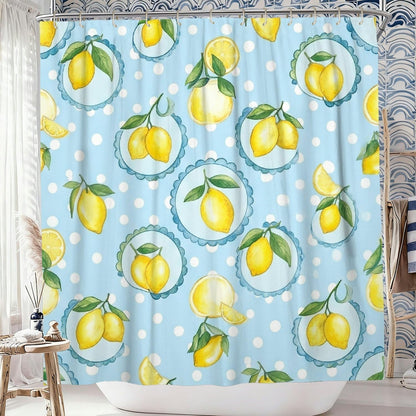 Lemon Shower Curtain, Summer Fresh Lemon Leaf Summer Yellow Waterproof Fabric Bathtub Cloth Curtains for Bathroom Toile Guest Room Decor 72x72 Inch