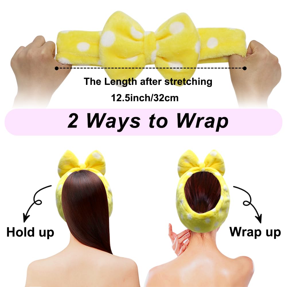 Sweet Super Soft Caroset Polka Dots Wash Cosmetic Headband Hairlace (yellow polka dots)