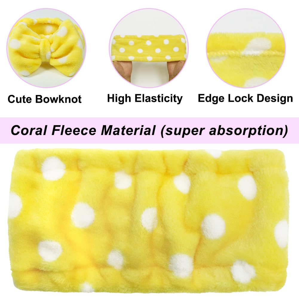 Sweet Super Soft Caroset Polka Dots Wash Cosmetic Headband Hairlace (yellow polka dots)