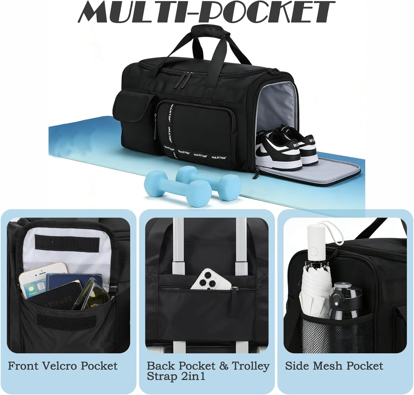 Large Gym Bag for Women Men Travel Duffle Bag With Shoe Compartment | Shoe Compartment,Dry and Wet Separation,Large Capacity Overnight Bag for Yoga Travel Weekend Dance