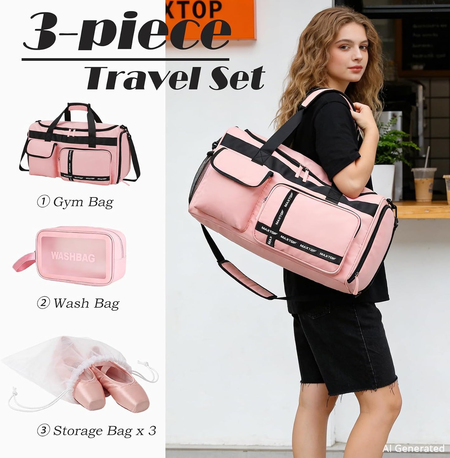 Large Gym Bag for Women Men Travel Duffle Bag With Shoe Compartment | Shoe Compartment,Dry and Wet Separation,Large Capacity Overnight Bag for Yoga Travel Weekend Dance
