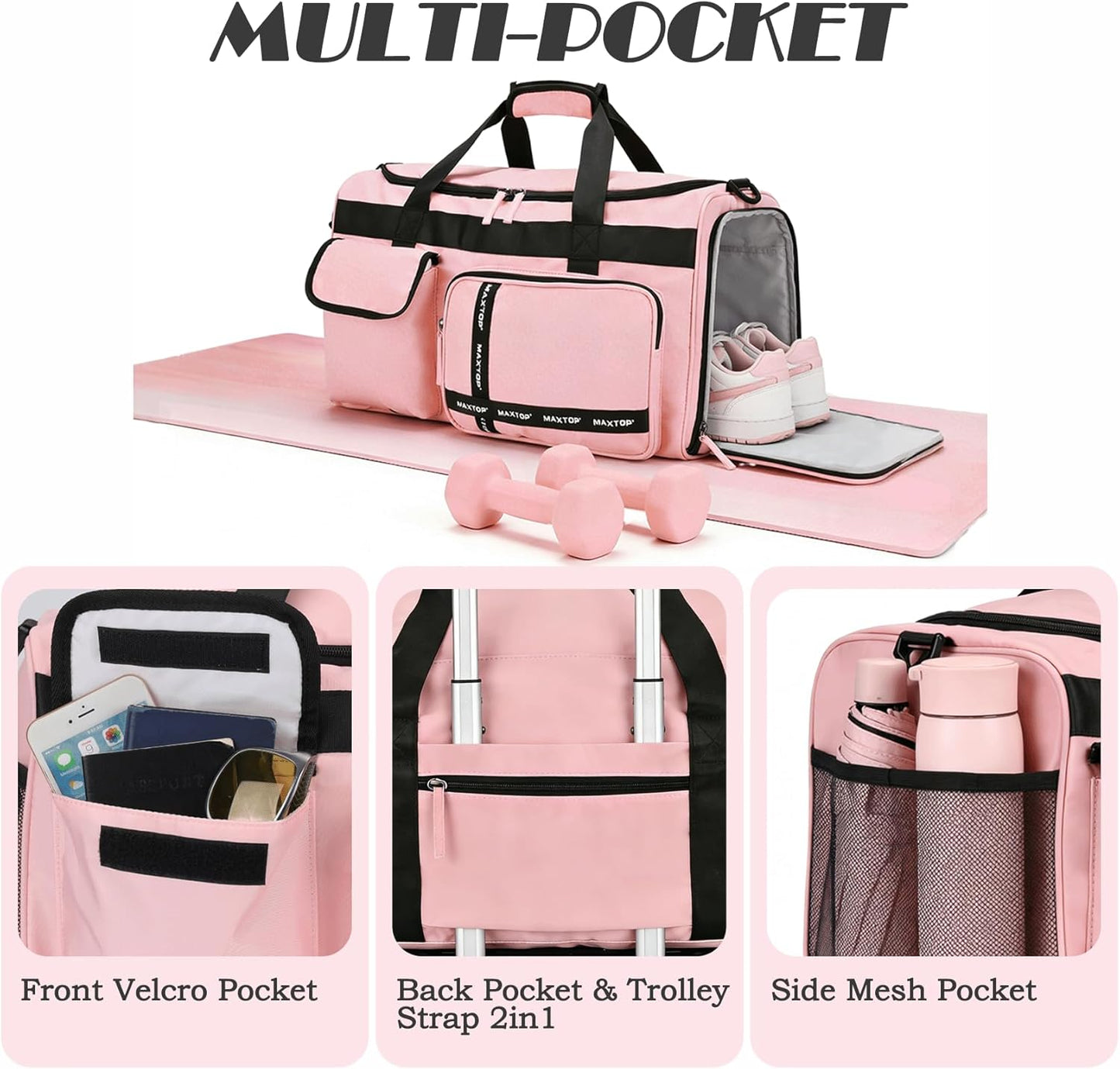 Large Gym Bag for Women Men Travel Duffle Bag With Shoe Compartment | Shoe Compartment,Dry and Wet Separation,Large Capacity Overnight Bag for Yoga Travel Weekend Dance