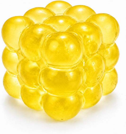 Heavy Duty Squishy Block Toy, 2" Stress Relief Ball, Sensory Fidget Toy for Adults , Calming Desk Accessory and Heavy Squeeze Toy (Bumpy Yellow Cube)