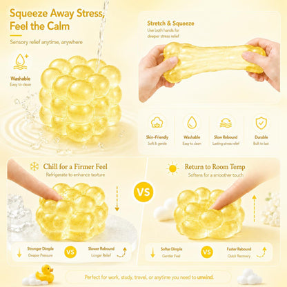 Heavy Duty Squishy Block Toy, 2" Stress Relief Ball, Sensory Fidget Toy for Adults , Calming Desk Accessory and Heavy Squeeze Toy (Bumpy Yellow Cube)