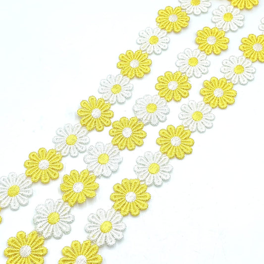 3 Yards Colorful Daisy Flower Lace Sun Flower Ribbon Wedding Embroidered Decorating Lace, for DIY Craft Handmade Make Sewing Supplies (Yellow)
