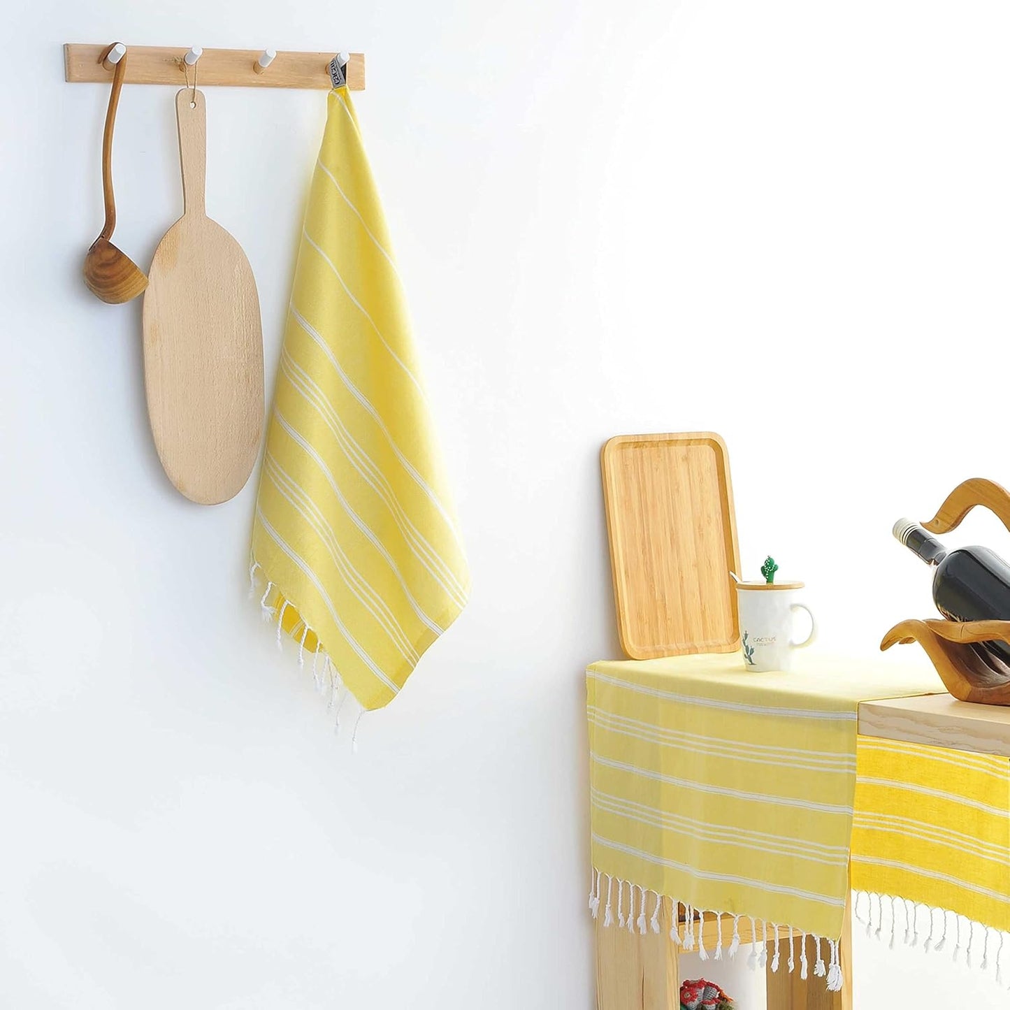 100% Turkish Cotton Kitchen Tea Towels, Highly Absorbent Luxury Soft Quick Drying Dish Towel with Hanging Loop for Gym, Yoga, Bath, Sports, Cleaning and Kitchen (23 x 36), Light Yellow
