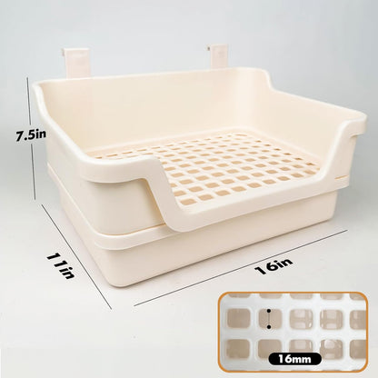 Large Rabbit Litter Box w/Plastic Grid & Dump Tray-Bunny Litter Pan Small Animal Potty Toilet - Pet Bunny Supplies Rabbit Cage Accessories for Training Corner Litter Box (Cream)