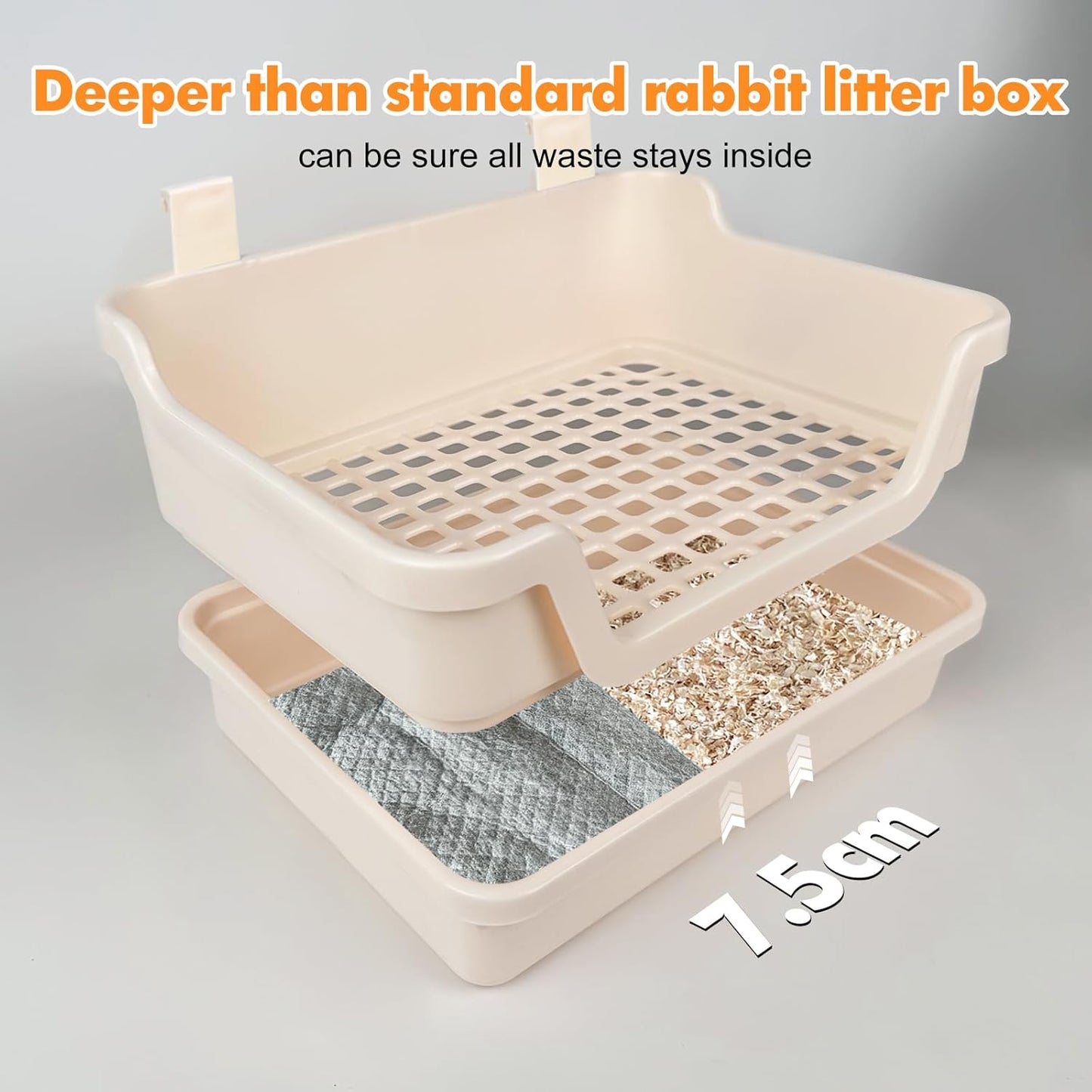 Large Rabbit Litter Box w/Plastic Grid & Dump Tray-Bunny Litter Pan Small Animal Potty Toilet - Pet Bunny Supplies Rabbit Cage Accessories for Training Corner Litter Box (Cream)