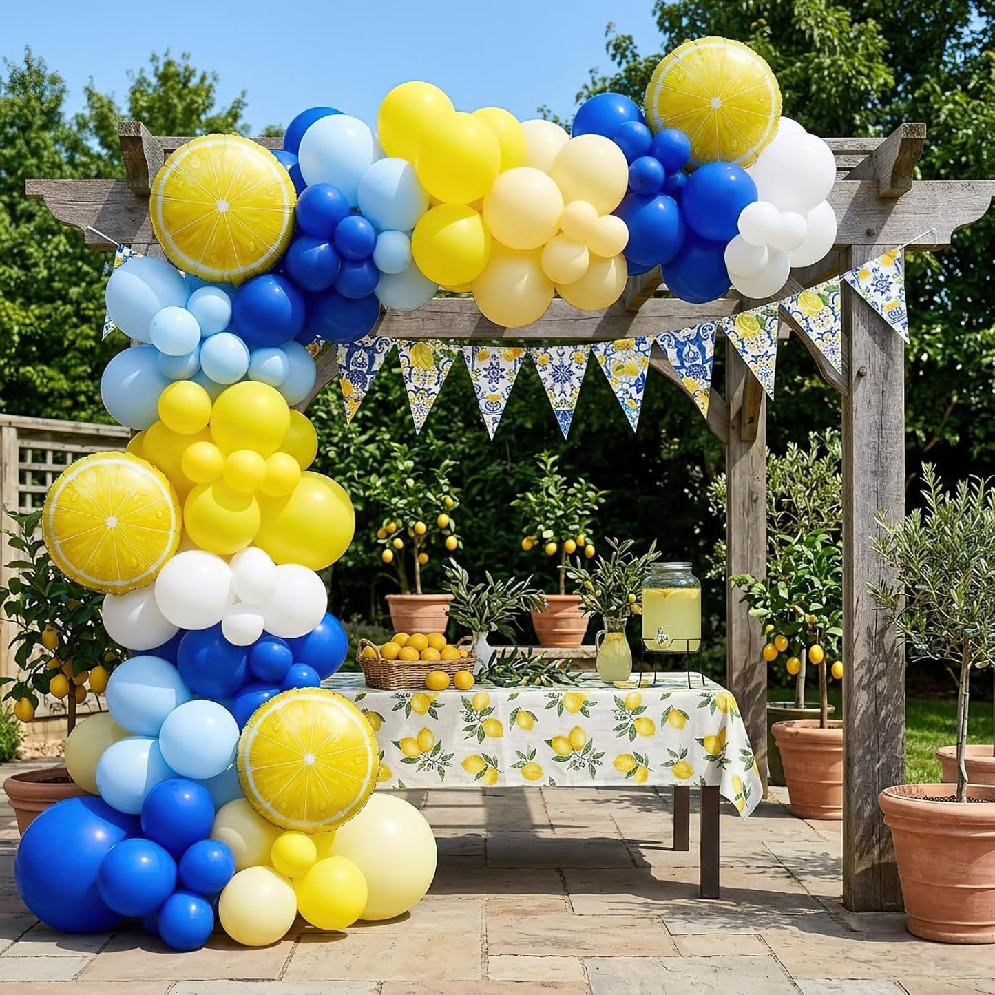 Lemon Balloon Arch Kit - 144 Pcs Royal Blue Yellow and White Balloon Garland with 18" Lemon Foil Balloons Bunting - Mediterranean Style Decor for Bridal Shower, Baby Shower, Birthday Party