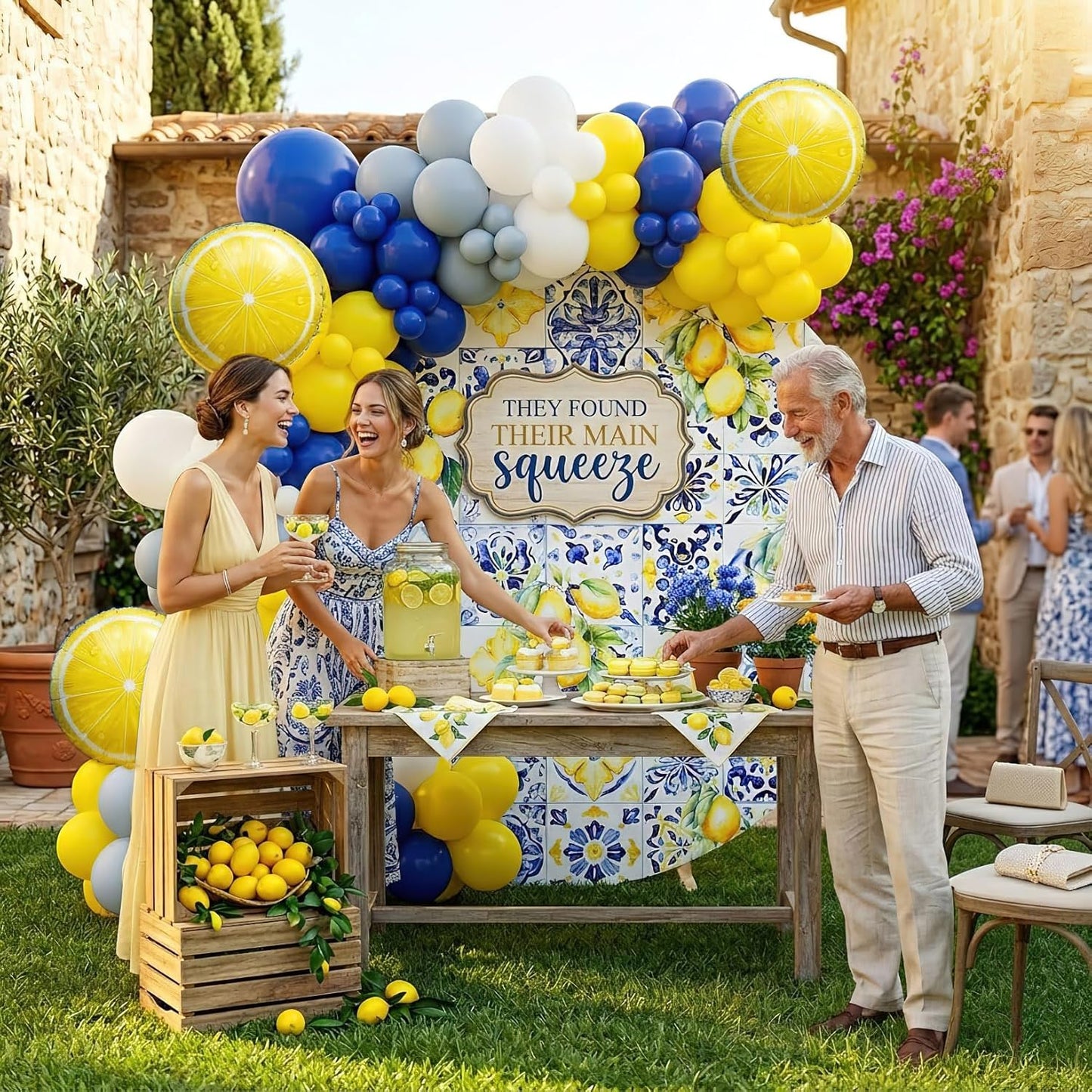 Lemon Balloon Arch Kit - 144 Pcs Royal Blue Yellow and White Balloon Garland with 18" Lemon Foil Balloons Bunting - Mediterranean Style Decor for Bridal Shower, Baby Shower, Birthday Party
