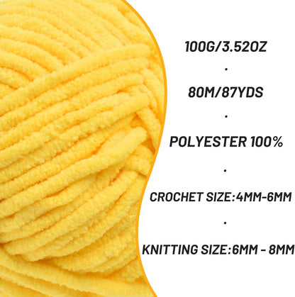 3 Pack Golden Yellow Chunky Chenille Yarn for Crocheting, Baby Yarn for Crocheting Soft Blanket/Amigurumi, 300g (262yds) Super Bulky Fluffy Velvet Knitting/Crochet Yarn
