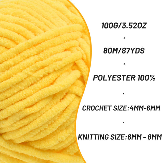 3 Pack Golden Yellow Chunky Chenille Yarn for Crocheting, Baby Yarn for Crocheting Soft Blanket/Amigurumi, 300g (262yds) Super Bulky Fluffy Velvet Knitting/Crochet Yarn
