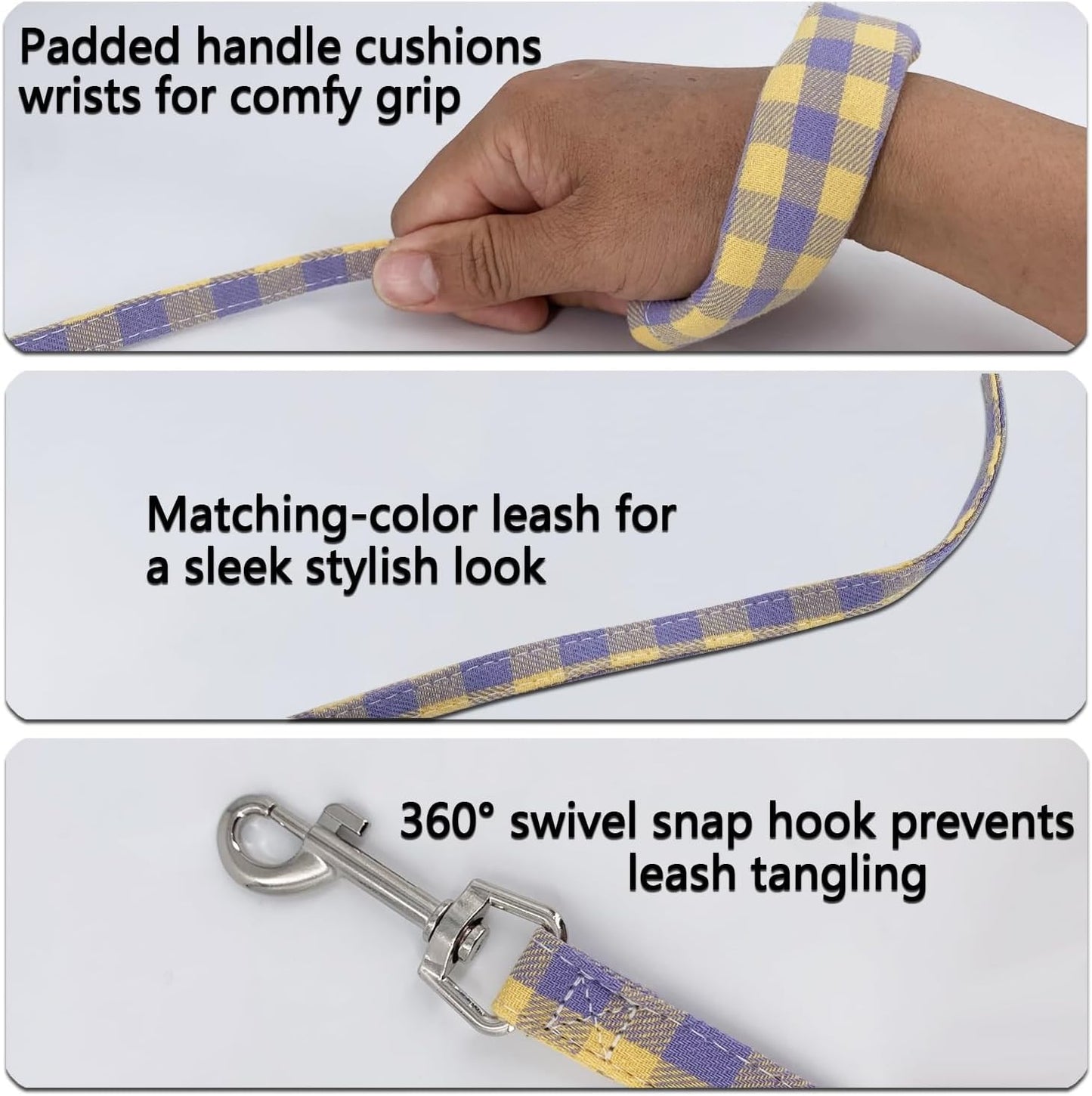 Plaid Dog Harness and Leash Set, Step-in Breathable Mesh Vest Harness for Small Medium Dogs, Reflective No-Pull Pet Harness with Soft Padded Handle for Walking (Purple-Yellow, S)