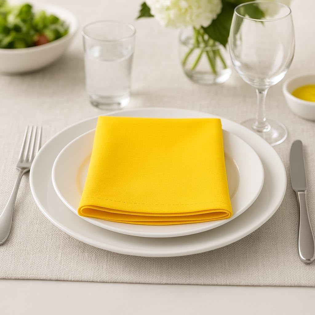 Yellow Cotton Cloth Napkins 18x18 Inches Set of 6 | Reusable Dining Table Napkins for Home, Kitchen, Restaurant & Parties
