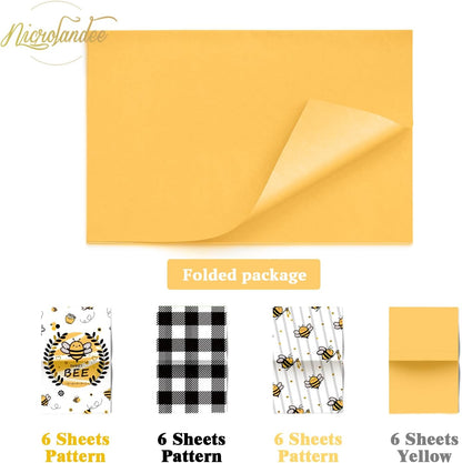 Bee Party Supplies - 24 Sheets Tissue Paper, Yellow Black Honey Bee Wrapping Tissue Paper for Birthday Baby Shower Gender Reveal Party Decoration