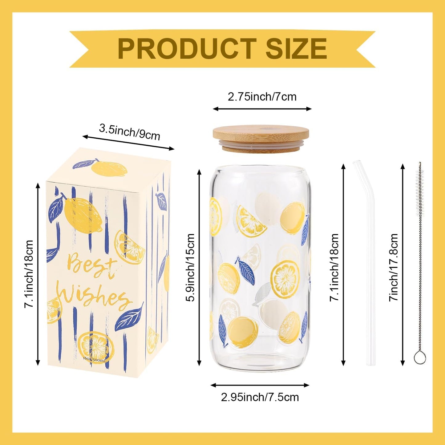 Lemon Glass Cups with Lid and Straw, Cute Lemon Gift for Women | Iced Coffee Tumbler Mug for Birthday Bridal Shower Wedding Summer Party Gift for Women Mom Friends Teen Girls Stuff 16oz