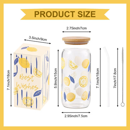 Lemon Glass Cups with Lid and Straw, Cute Lemon Gift for Women | Iced Coffee Tumbler Mug for Birthday Bridal Shower Wedding Summer Party Gift for Women Mom Friends Teen Girls Stuff 16oz