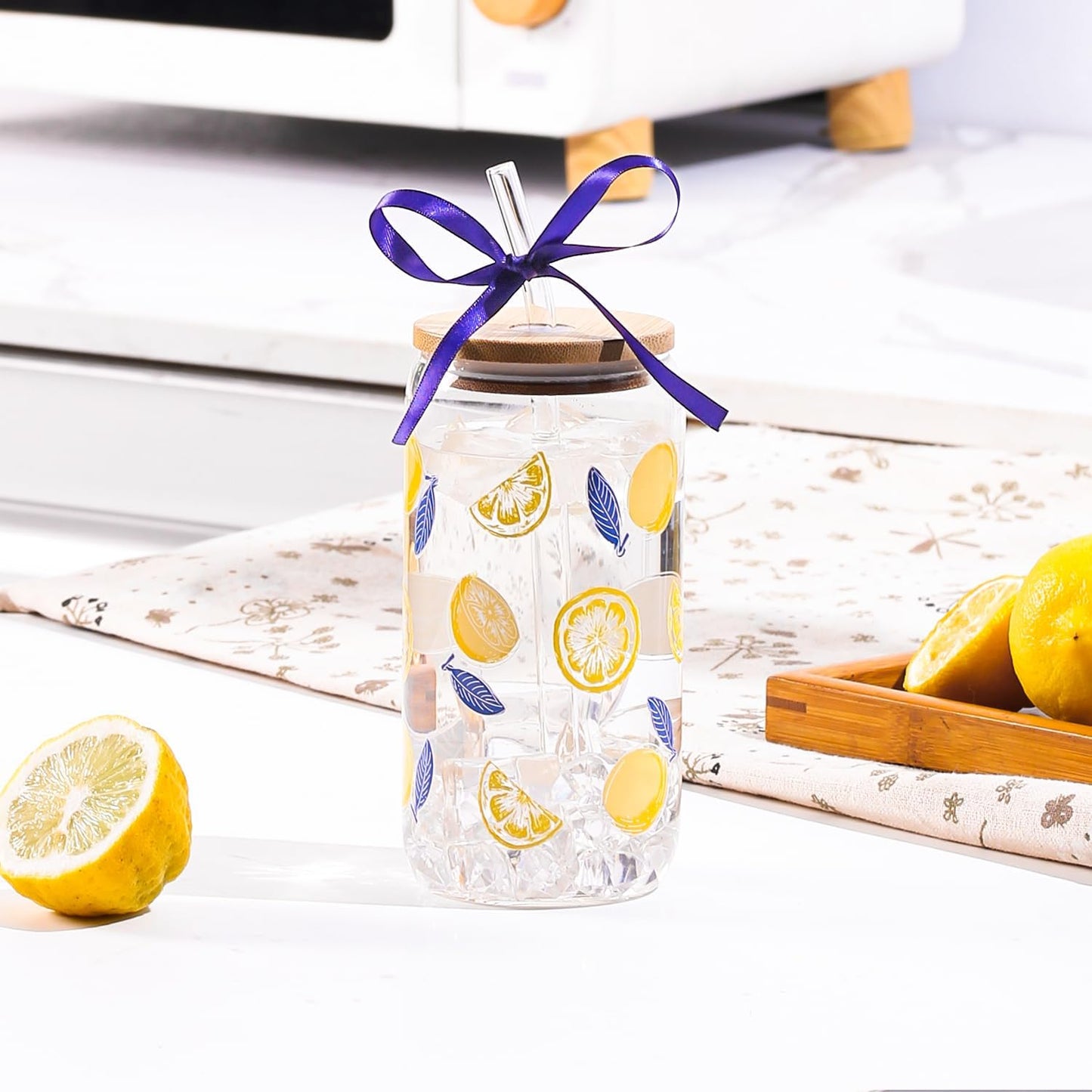 Lemon Glass Cups with Lid and Straw, Cute Lemon Gift for Women | Iced Coffee Tumbler Mug for Birthday Bridal Shower Wedding Summer Party Gift for Women Mom Friends Teen Girls Stuff 16oz