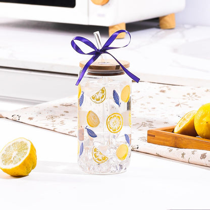 Lemon Glass Cups with Lid and Straw, Cute Lemon Gift for Women | Iced Coffee Tumbler Mug for Birthday Bridal Shower Wedding Summer Party Gift for Women Mom Friends Teen Girls Stuff 16oz