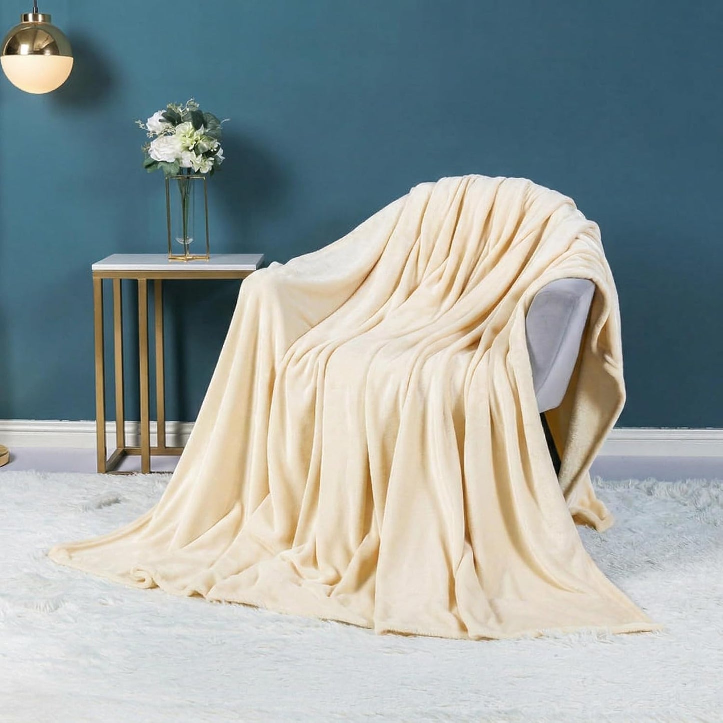 Flannel Sheets, 1PCS Soft Thick Blanket for Bed 50x70cm Small Fuzzy Comforter, Solid Creamy Yellow Breathable Warm Plush Flannel Fabric for Pet Travel Nap Rug for Bedroom Bedding Twin Blanket