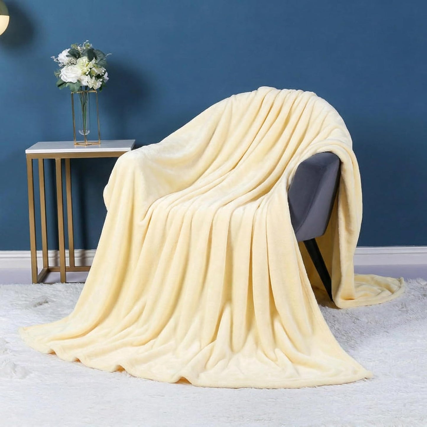 Flannel Sheets, 1PCS Soft Thick Blanket for Bed 50x70cm Small Fuzzy Comforter, Solid Creamy Yellow Breathable Warm Plush Flannel Fabric for Pet Travel Nap Rug for Bedroom Bedding Twin Blanket